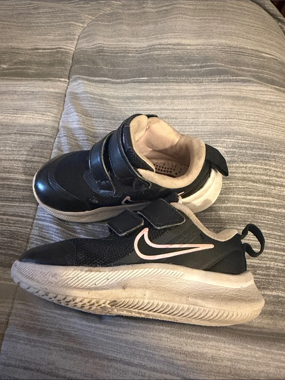 Nike Kids Black and Pink Velcro Sneakers